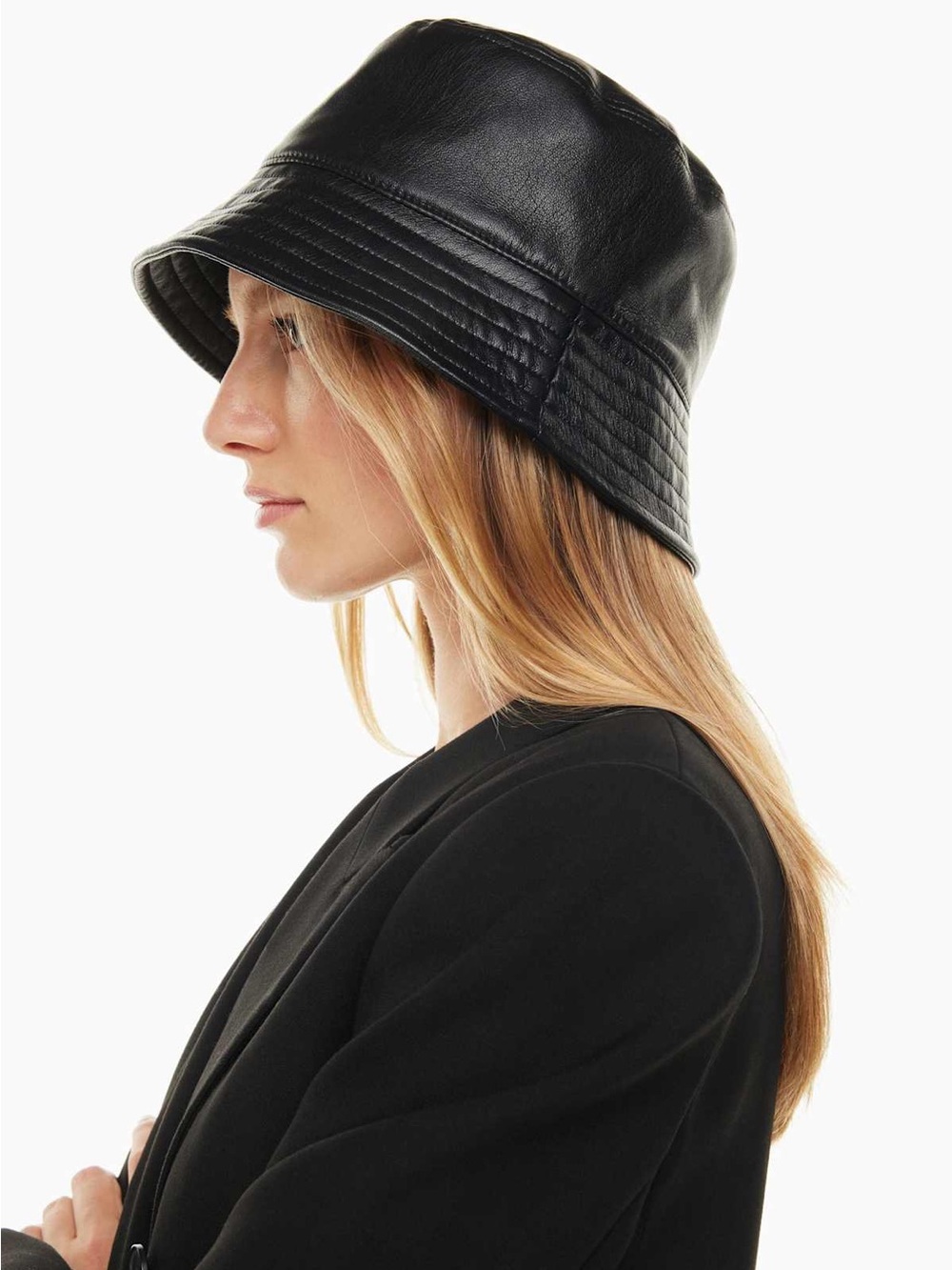 Aritzia Babaton Sandra Bucket Hat Vegan Leather Black S/M